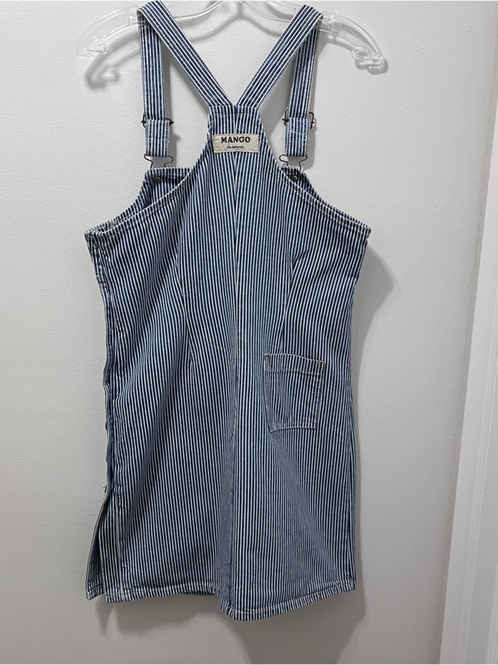 Vintage 90s MANGO Railroad Stripe Denim Pinafore Dress - Made in Canada - Size 7 - Picture 6 of 13